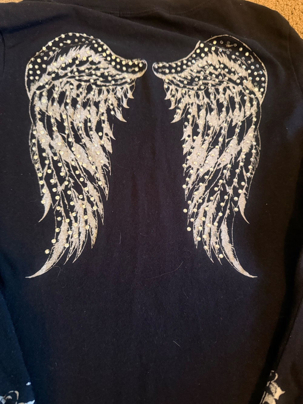 Black T Shirt with Sparkling Angel Wings on the back